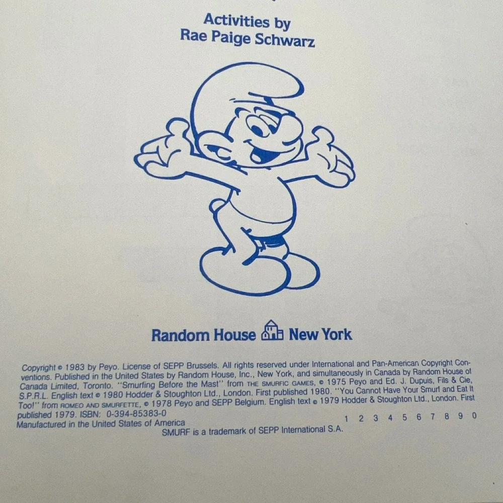 Vintage‎ 1983 The Smurf Activity Book Peyo Random House Puzzles Games Riddles